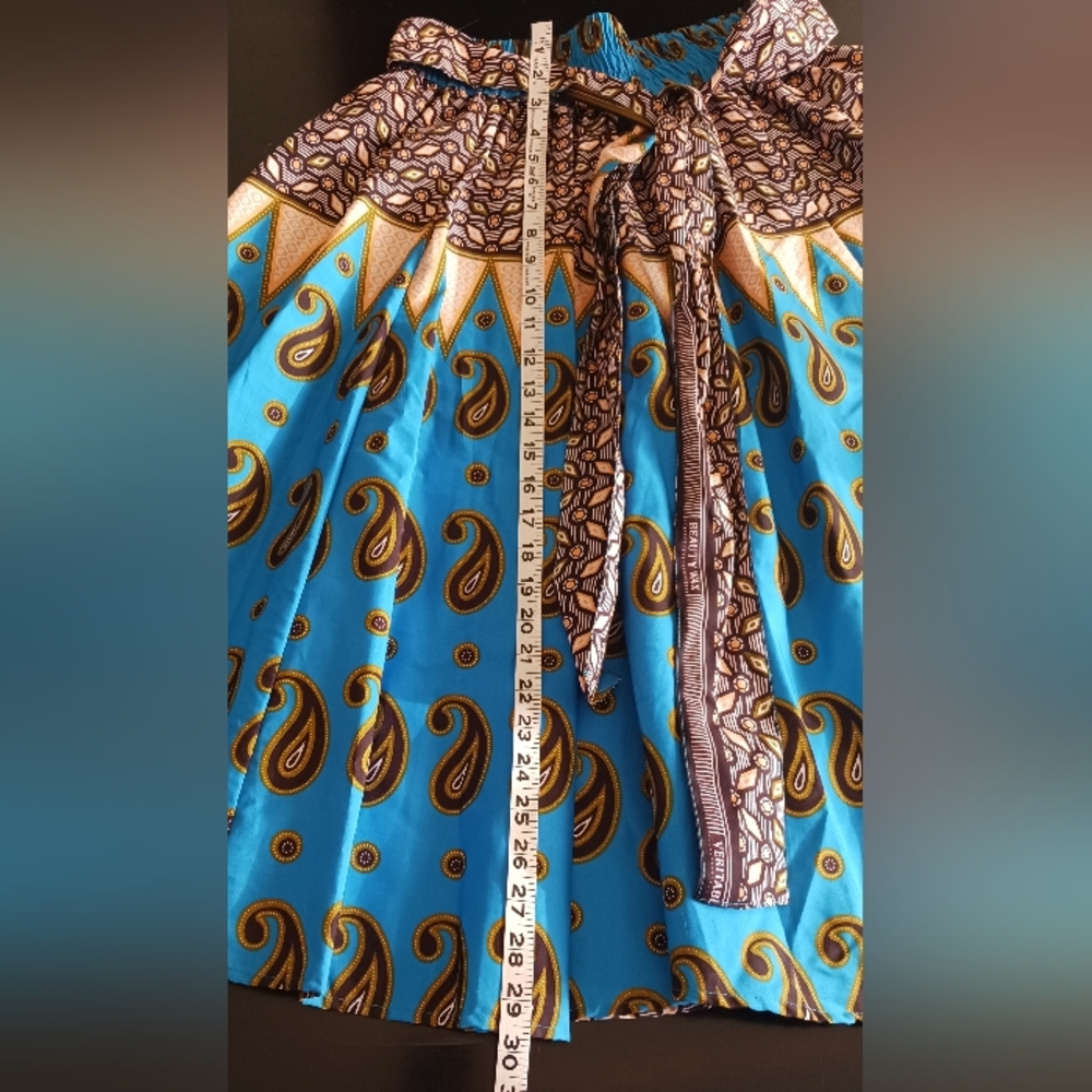 AJ African Print Midi Skirt Paisly Colorful Med With Matching Headpeace NWOT - Picture 10 of 10